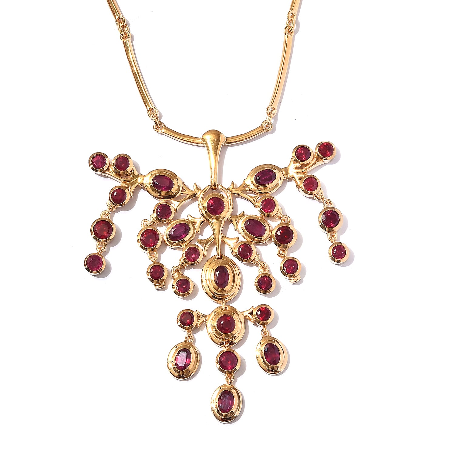 Designer Inspired - African Ruby (FF) Necklace (Size 18) in 14K Gold Overlay Sterling Silver 17.63 Ct, Silver wt. 35.87 Gms