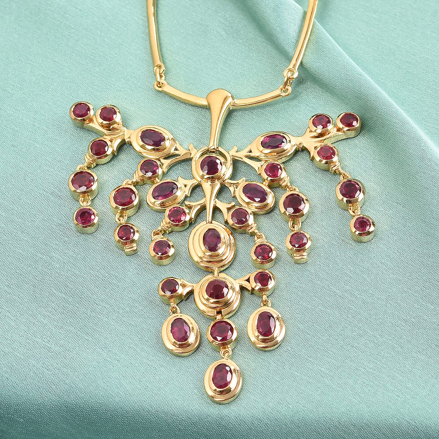 Designer Inspired - African Ruby (FF) Necklace (Size 18) in 14K Gold Overlay Sterling Silver 17.63 Ct, Silver wt. 35.87 Gms