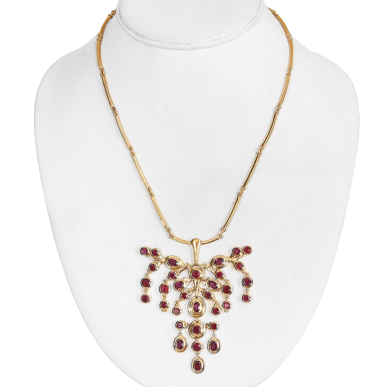 Designer Inspired - African Ruby (FF) Necklace (Size 18) in 14K Gold Overlay Sterling Silver 17.63 Ct, Silver wt. 35.87 Gms