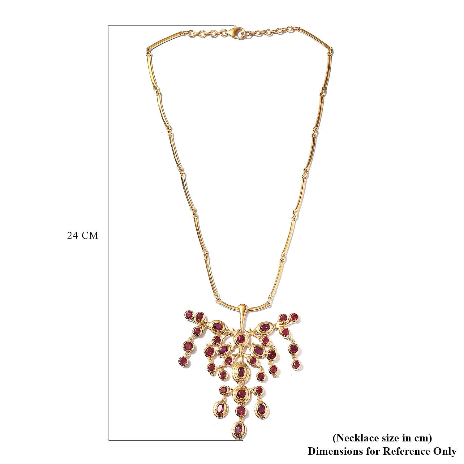 Designer Inspired - African Ruby (FF) Necklace (Size 18) in 14K Gold Overlay Sterling Silver 17.63 Ct, Silver wt. 35.87 Gms