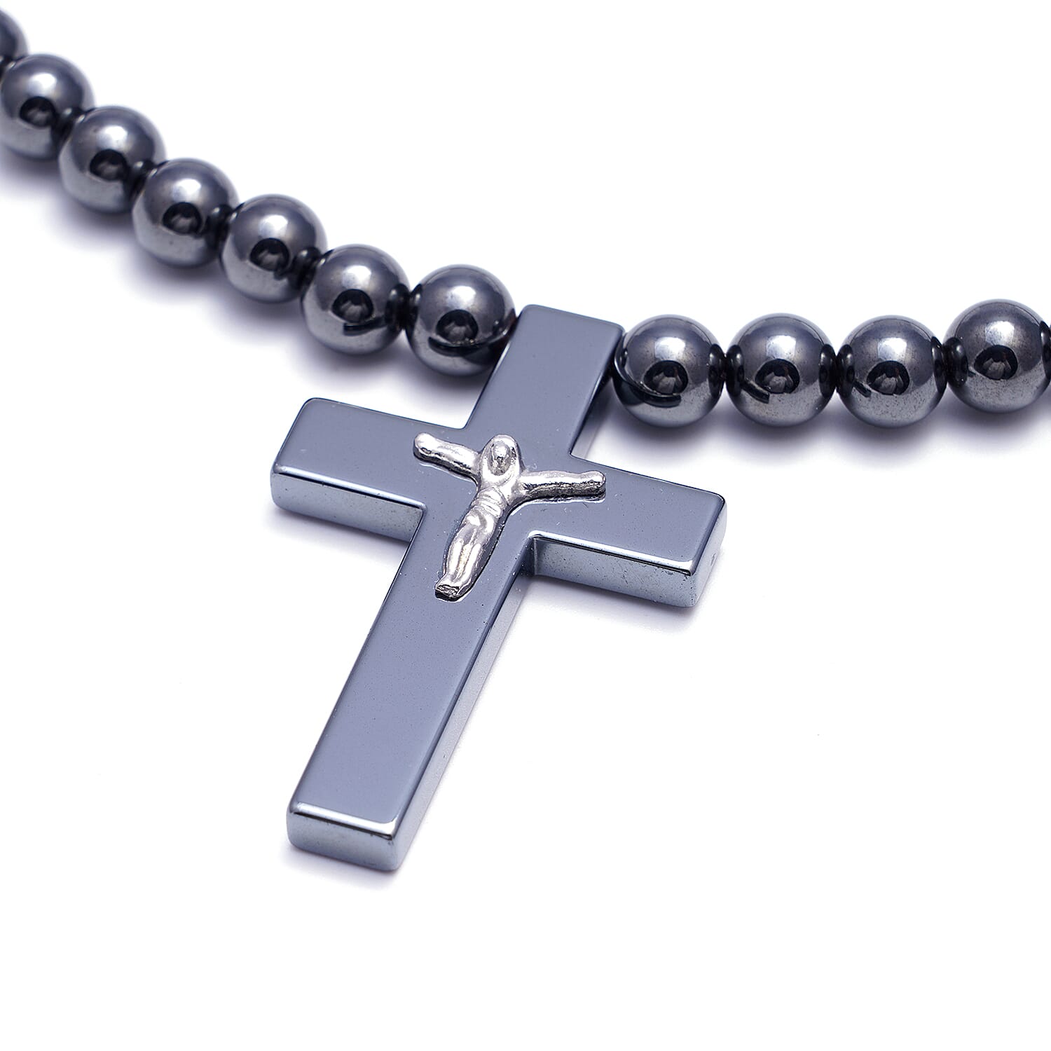 Hematite Beads Cross Charm Necklace (Size 26) with Magnetic Lock 645.50 Ct.