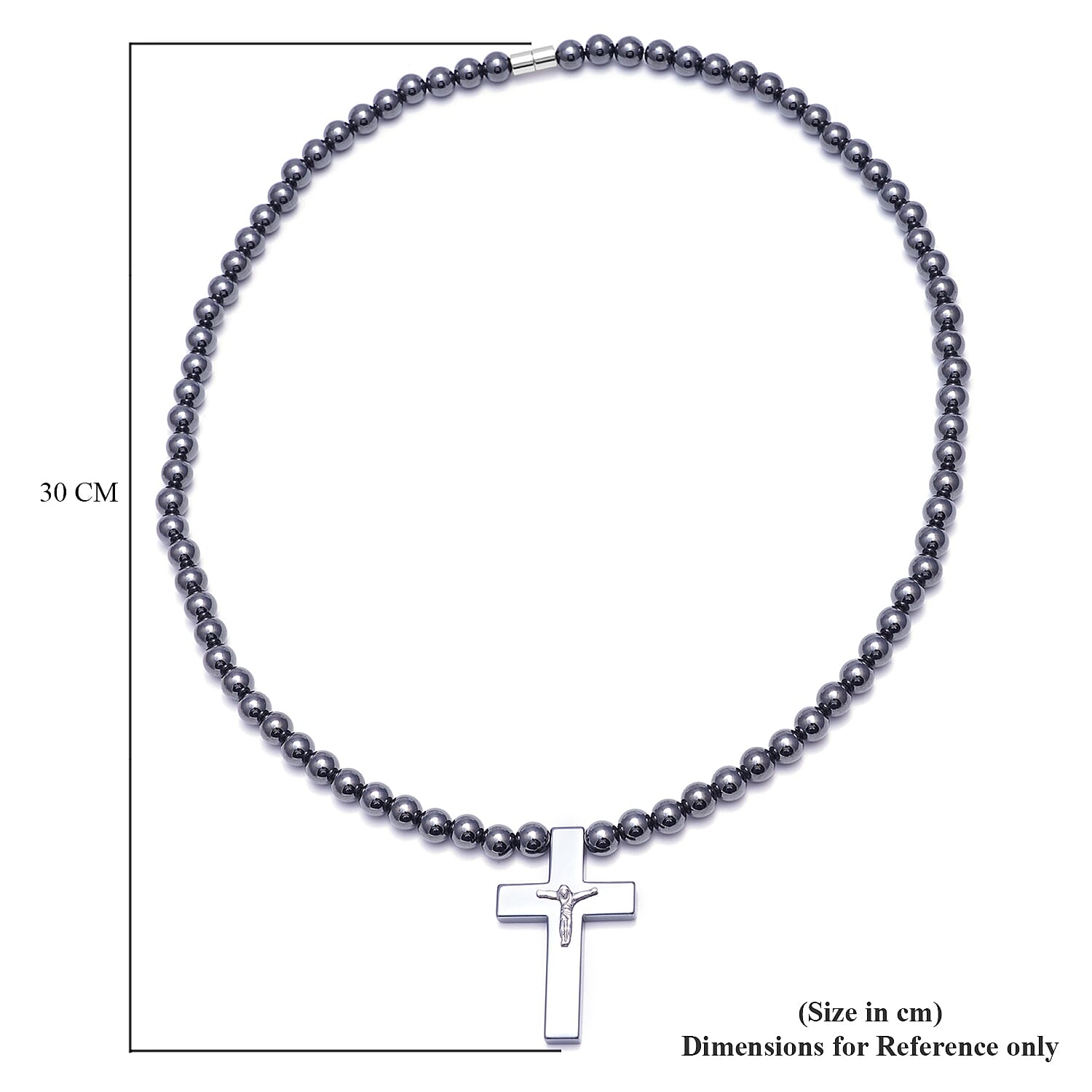 Hematite Beads Cross Charm Necklace (Size 26) with Magnetic Lock 645.50 Ct.