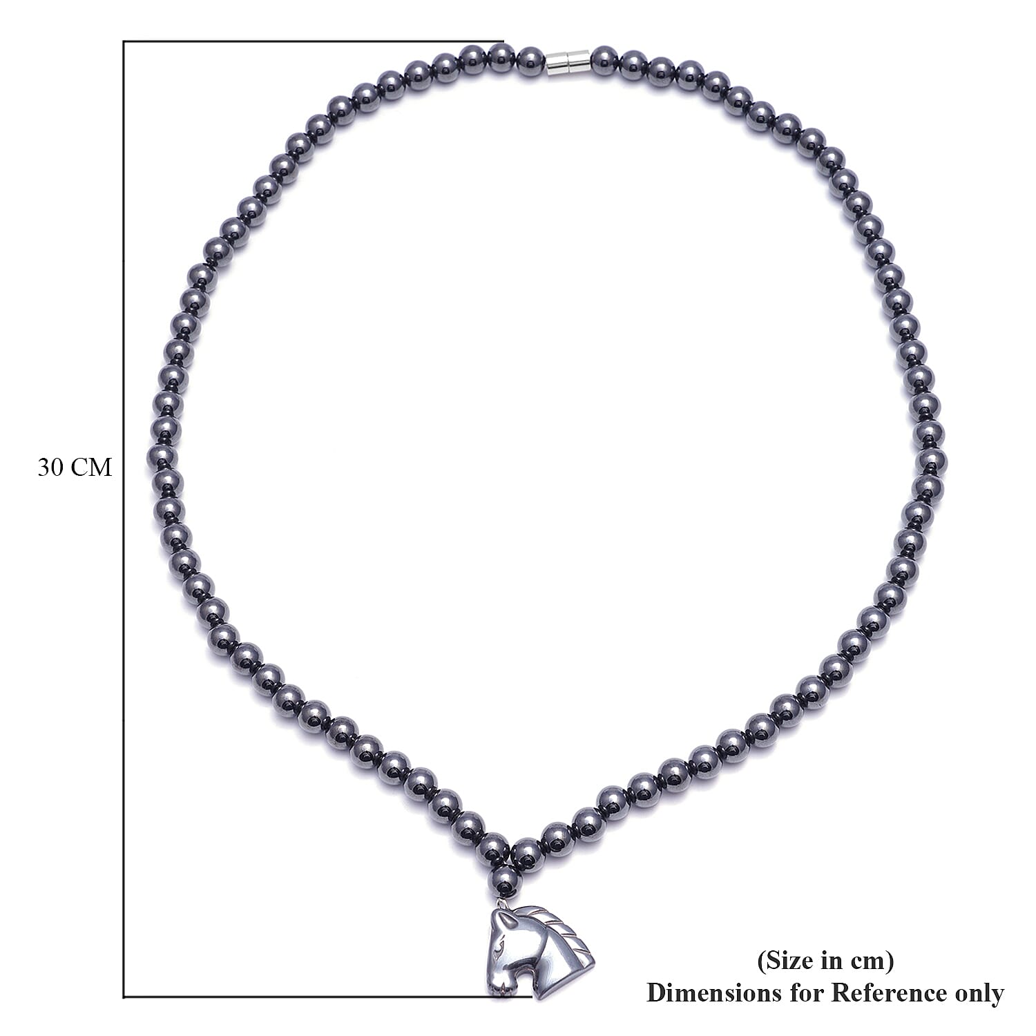 Hematite Beads Horse Charm Necklace (Size 26) with Magnetic Lock 630.00 Ct.