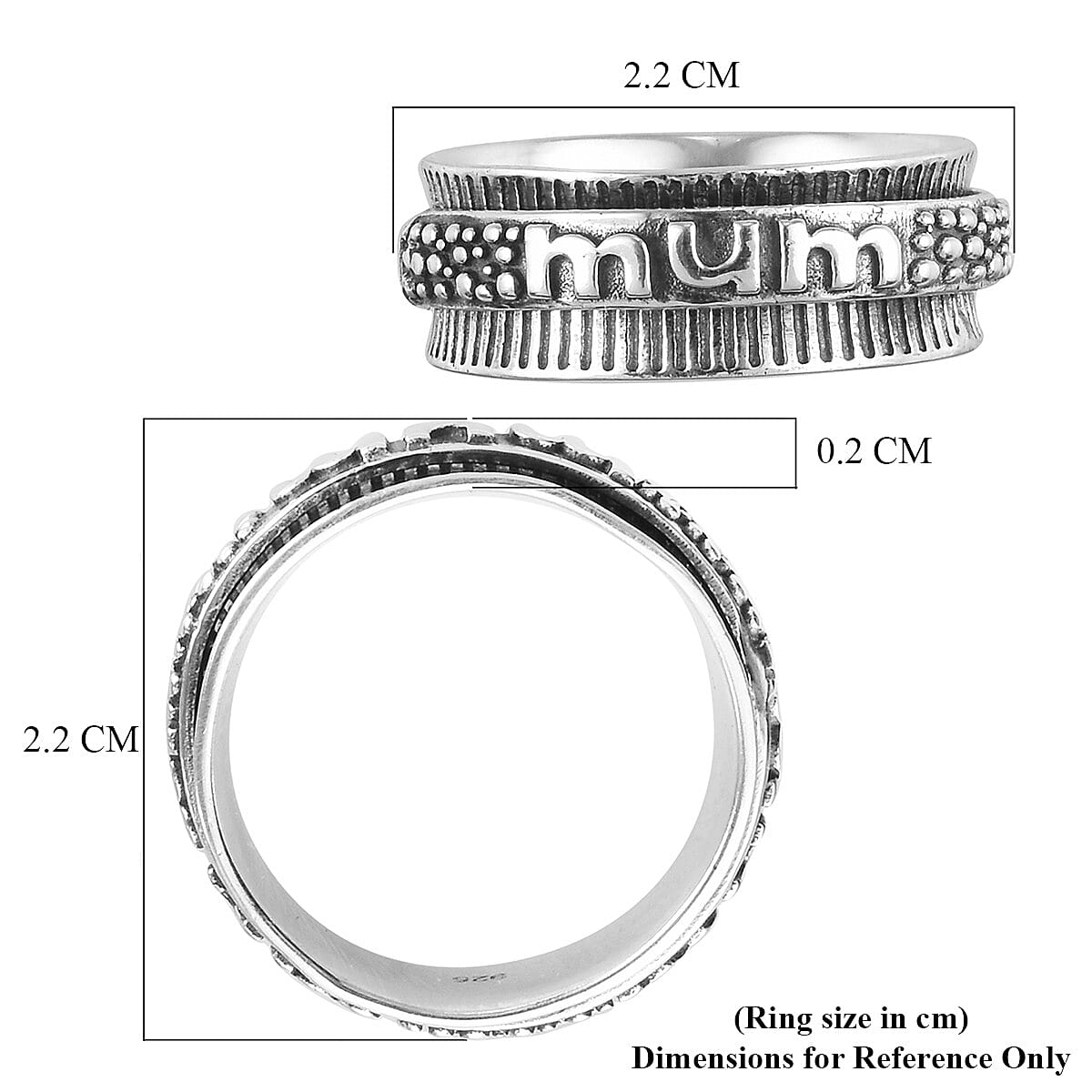 Sterling Silver MUM Embossed Ring, Sliver Wt. 4.97 Gms