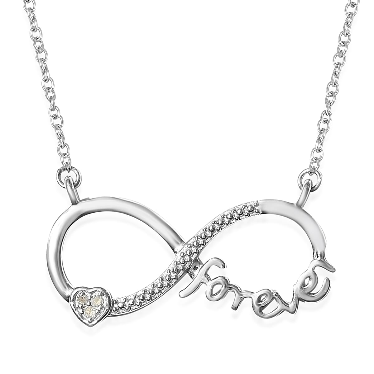 Diamond Infinity Necklace (Size 18) in Platinum Overlay Sterling Silver