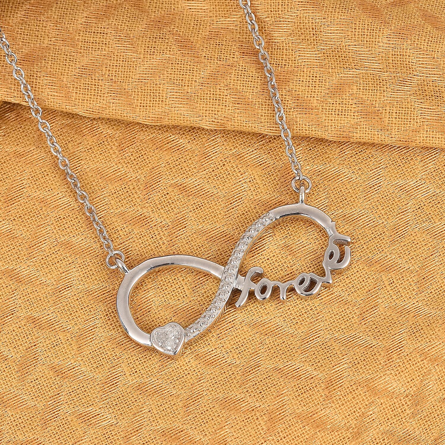 Diamond Infinity Necklace (Size 18) in Platinum Overlay Sterling Silver