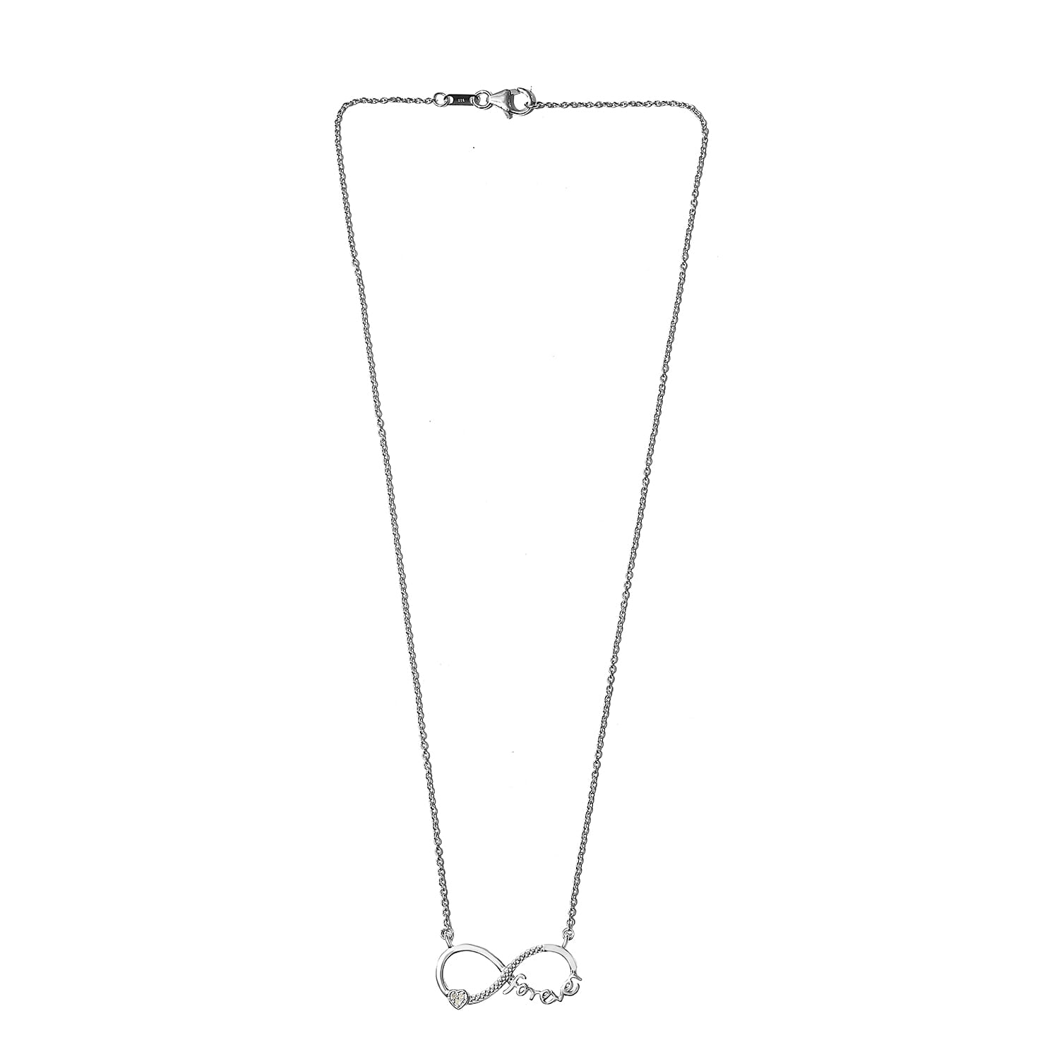 Diamond Infinity Necklace (Size 18) in Platinum Overlay Sterling Silver