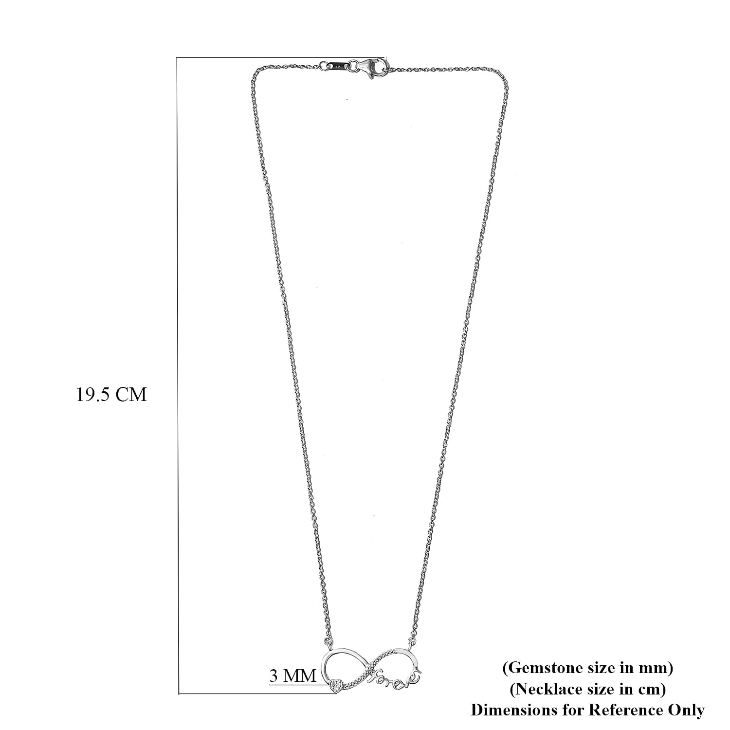 Diamond Infinity Necklace (Size 18) in Platinum Overlay Sterling Silver