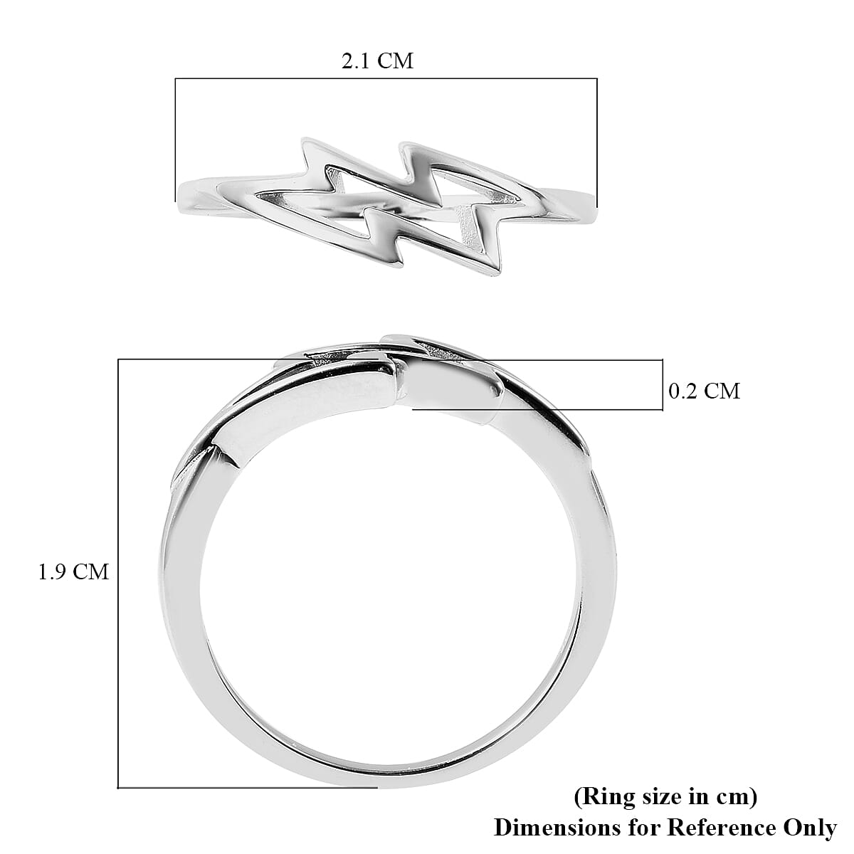 LucyQ Thunder Collection - Rhodium Overlay Sterling Silver Thunderbolt Ring