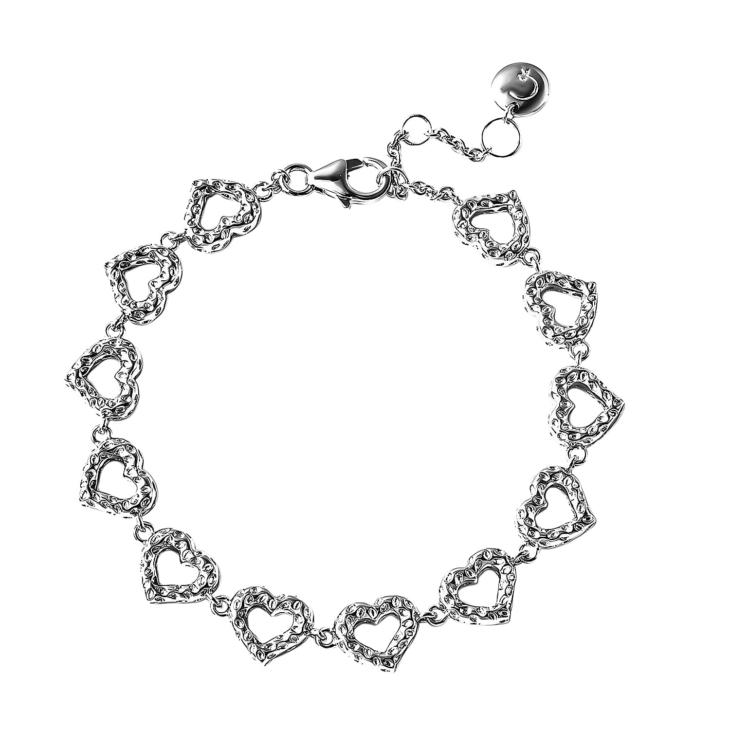 RACHEL GALLEY Amore Collection- Rhodium Overlay Sterling Silver Heart Bracelet (Size 8), Silver Wt 15.33 Gms