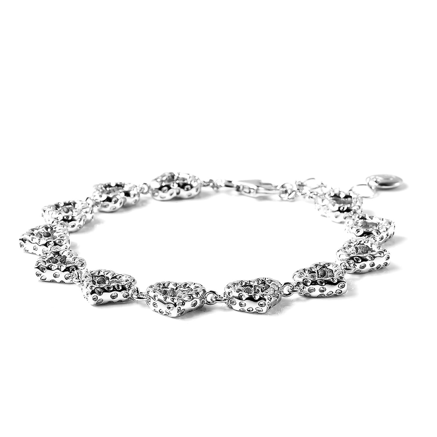 RACHEL GALLEY Amore Collection- Rhodium Overlay Sterling Silver Heart Bracelet (Size 8), Silver Wt 15.33 Gms