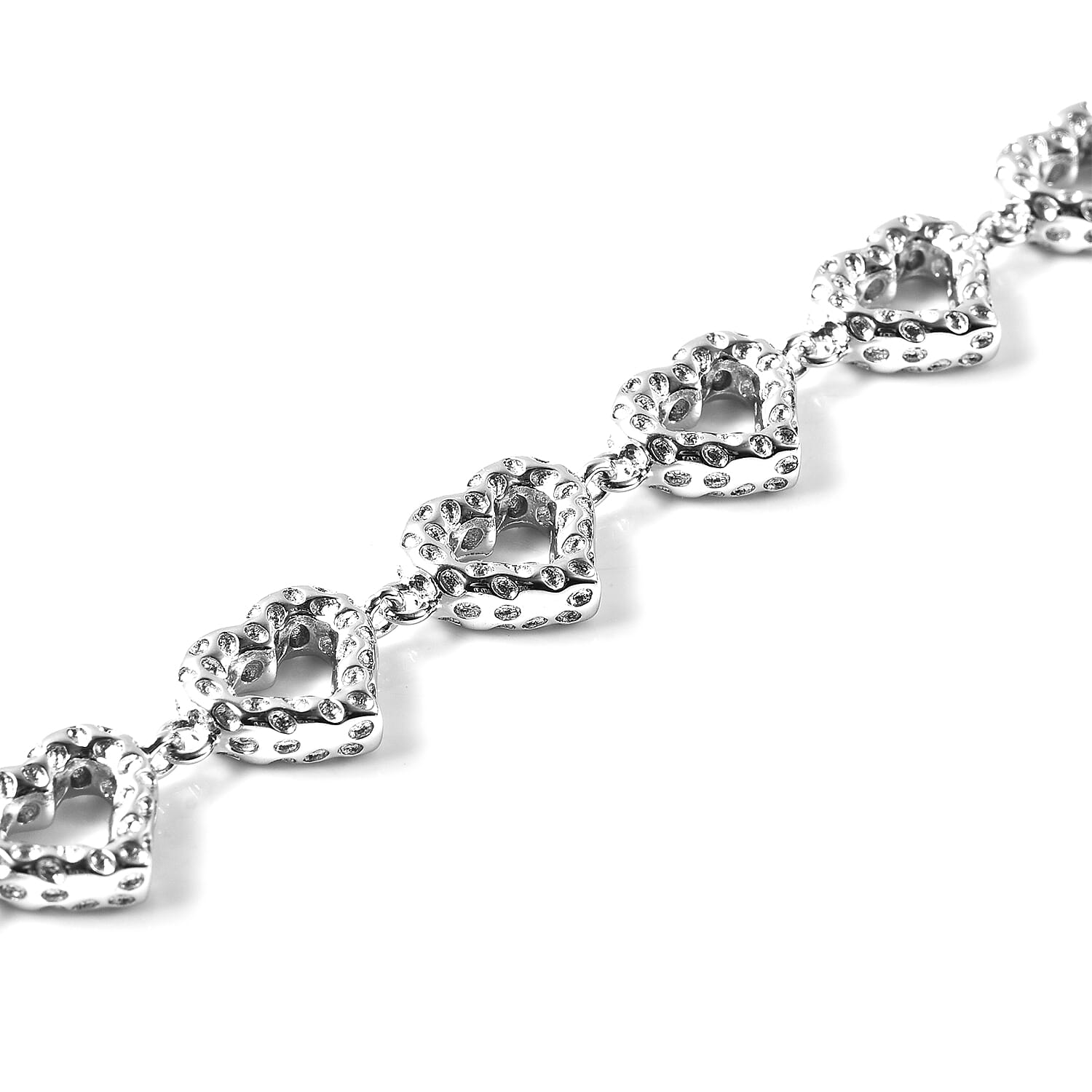 RACHEL GALLEY Amore Collection- Rhodium Overlay Sterling Silver Heart Bracelet (Size 8), Silver Wt 15.33 Gms