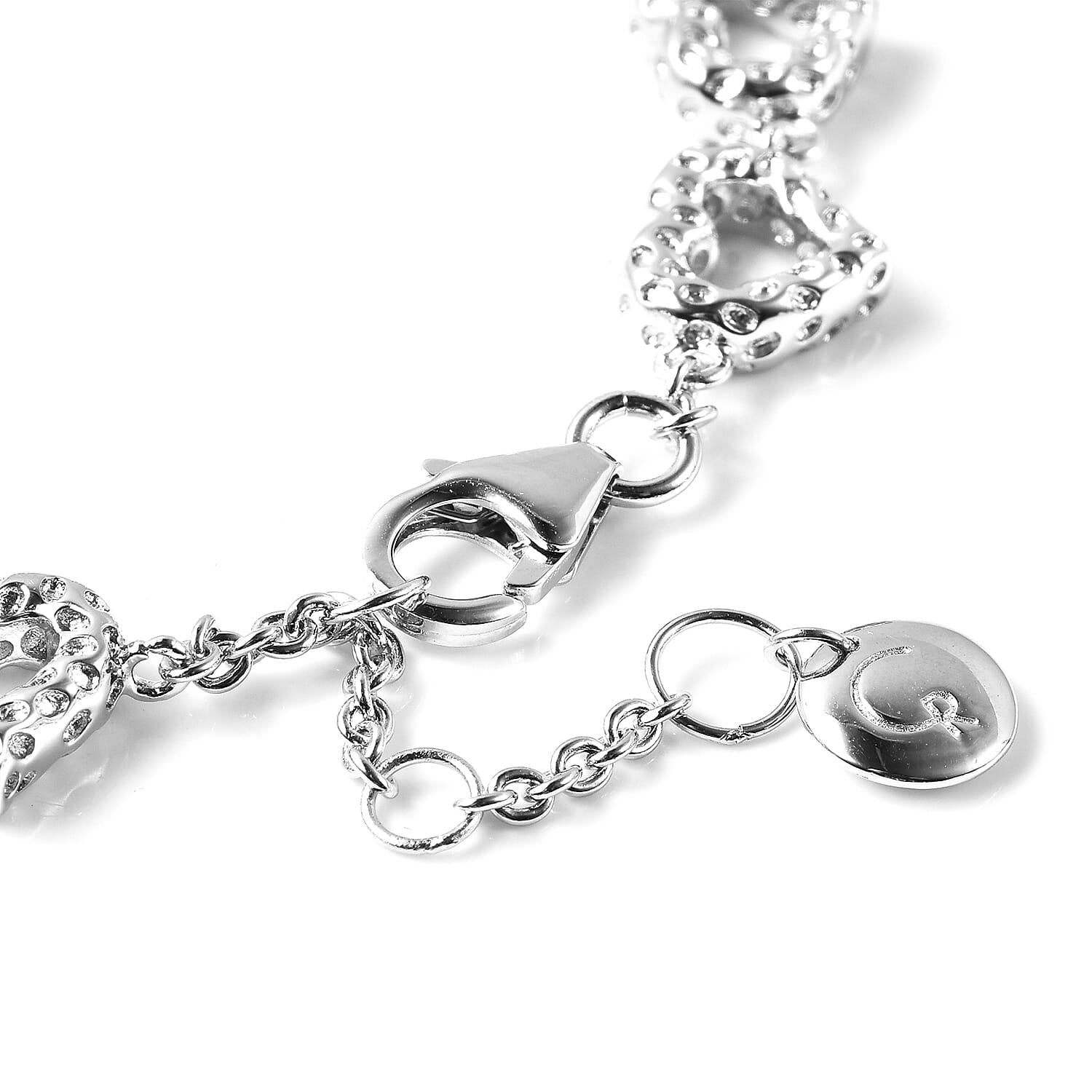RACHEL GALLEY Amore Collection- Rhodium Overlay Sterling Silver Heart Bracelet (Size 8), Silver Wt 15.33 Gms