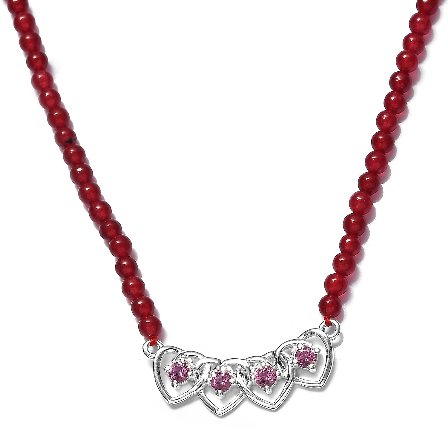 Lotus Garnet and Red Quartzite Beads Necklace (Size 18) in Stainless Steel and Sterling Silver 12.24 Ct.