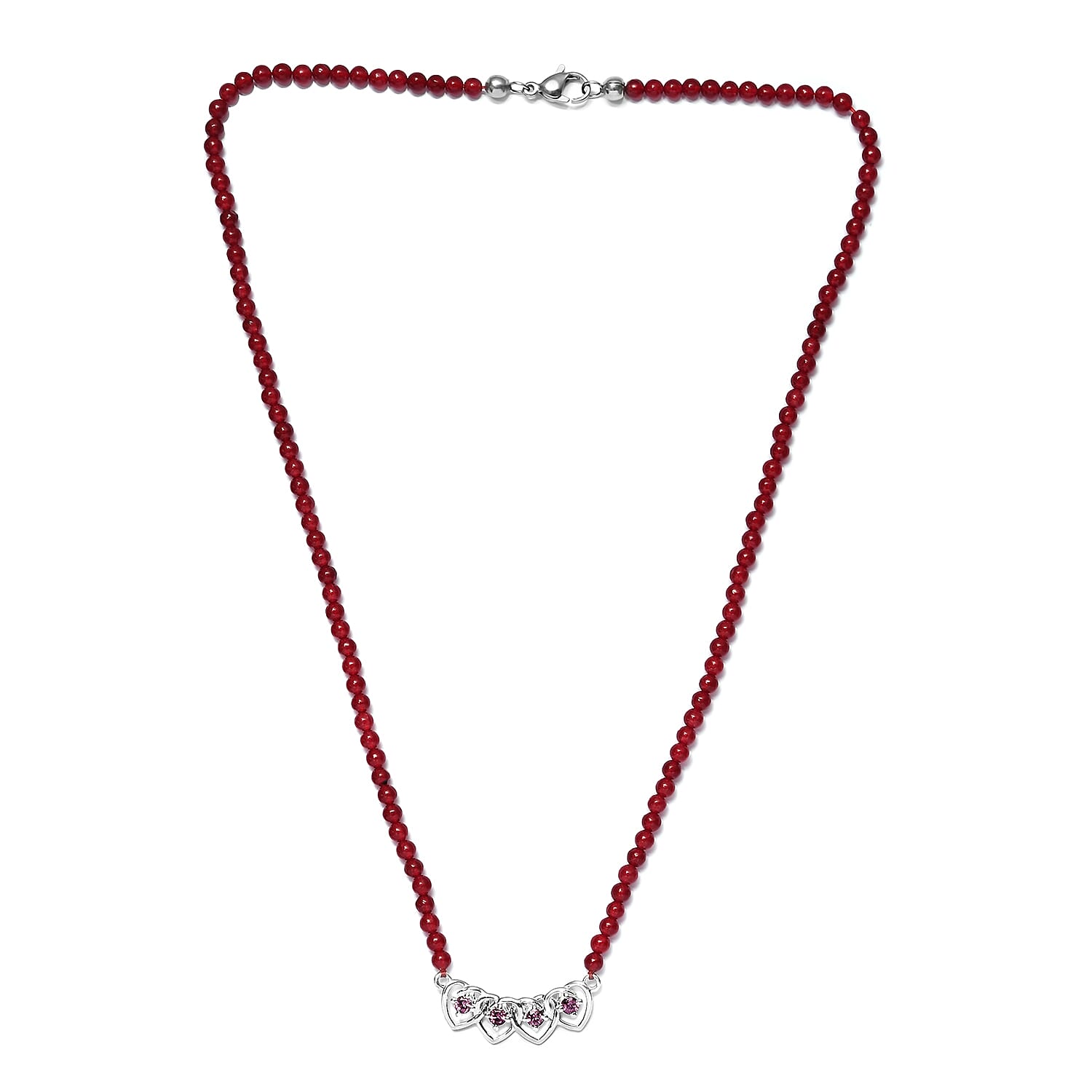 Lotus Garnet and Red Quartzite Beads Necklace (Size 18) in Stainless Steel and Sterling Silver 12.24 Ct.