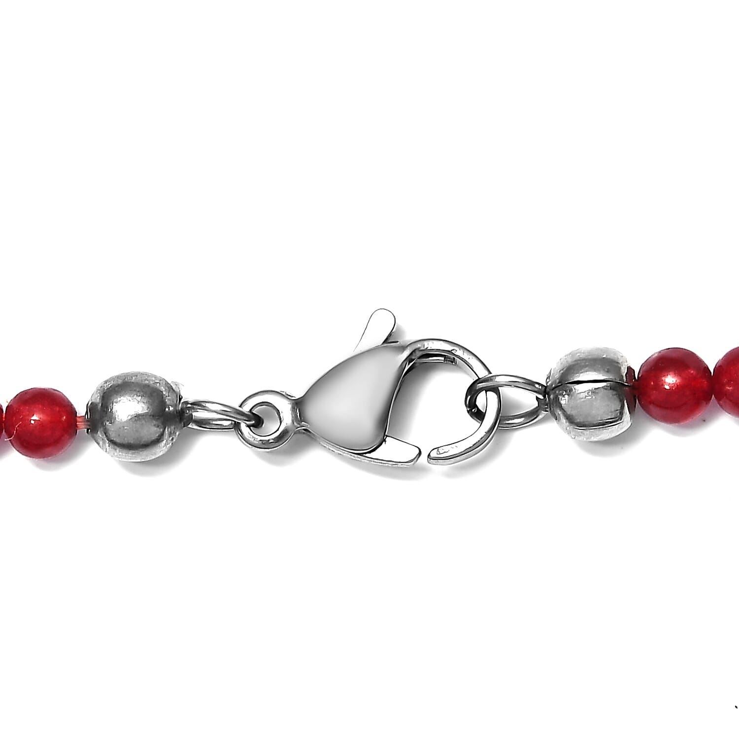 Lotus Garnet and Red Quartzite Beads Necklace (Size 18) in Stainless Steel and Sterling Silver 12.24 Ct.