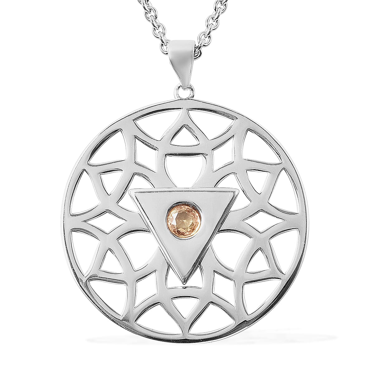 RACHEL GALLEY Chakra Collection - Yellow Sapphire Pendant with Adjustable Chain (Size 18-24-30) in Rhodium Overlay Sterling Silver, Silver wt. 12.66 Gms