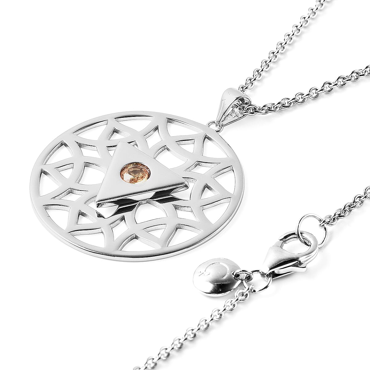 RACHEL GALLEY Chakra Collection - Yellow Sapphire Pendant with Adjustable Chain (Size 18-24-30) in Rhodium Overlay Sterling Silver, Silver wt. 12.66 Gms