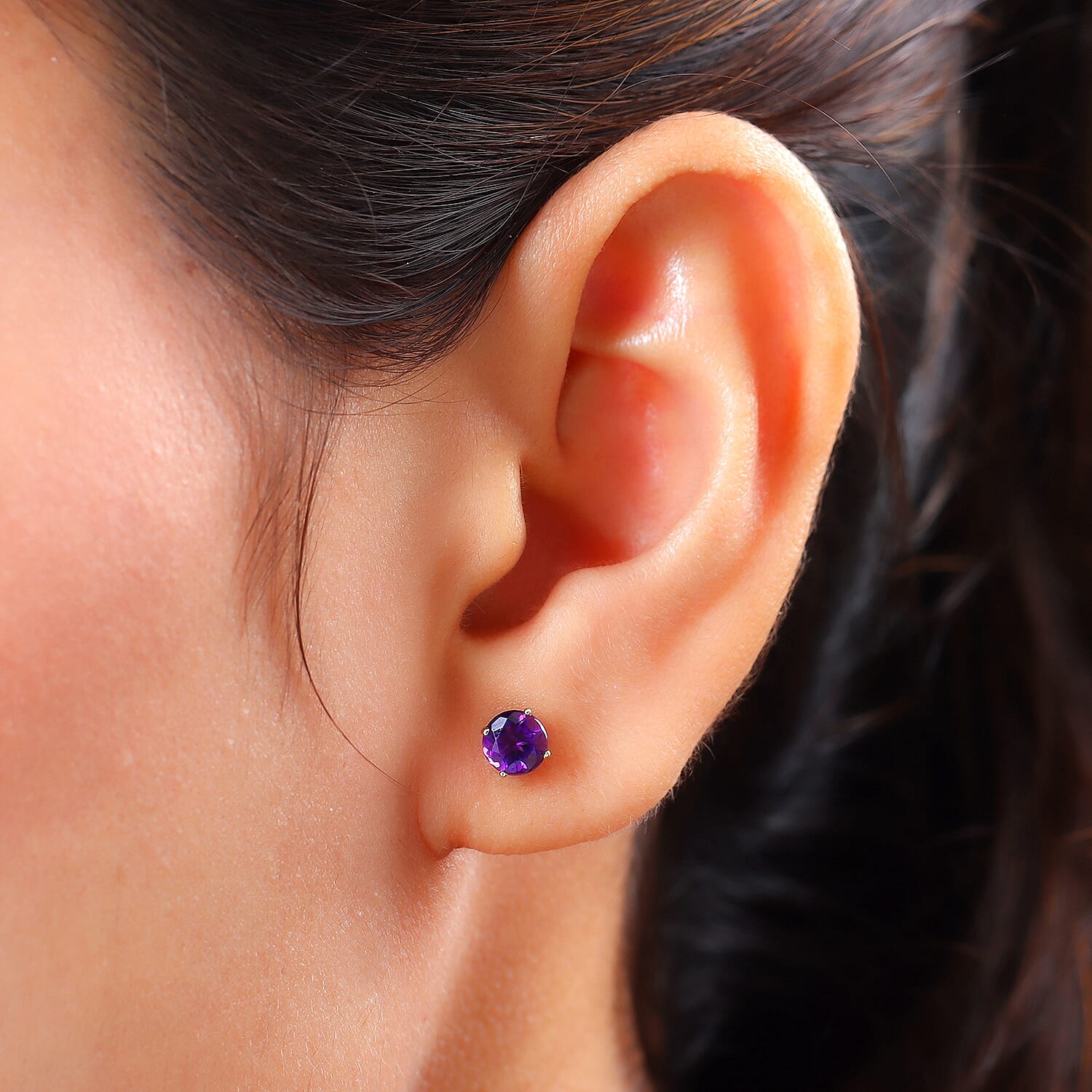 9K Yellow Gold Moroccan Amethyst Solitaire Stud Earrings (with Push Back) 0.89 Ct.