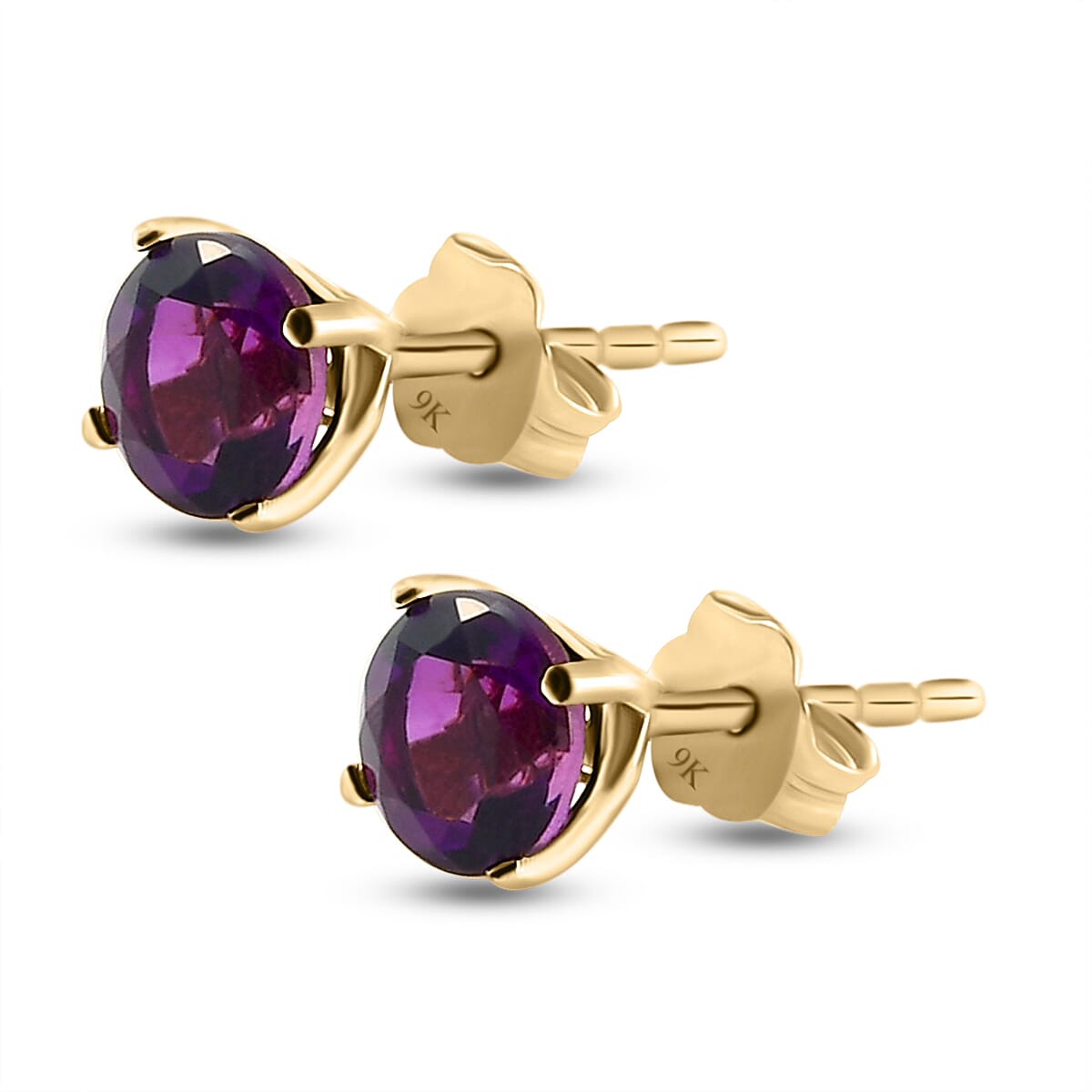 9K Yellow Gold Moroccan Amethyst Solitaire Stud Earrings (with Push Back) 0.89 Ct.