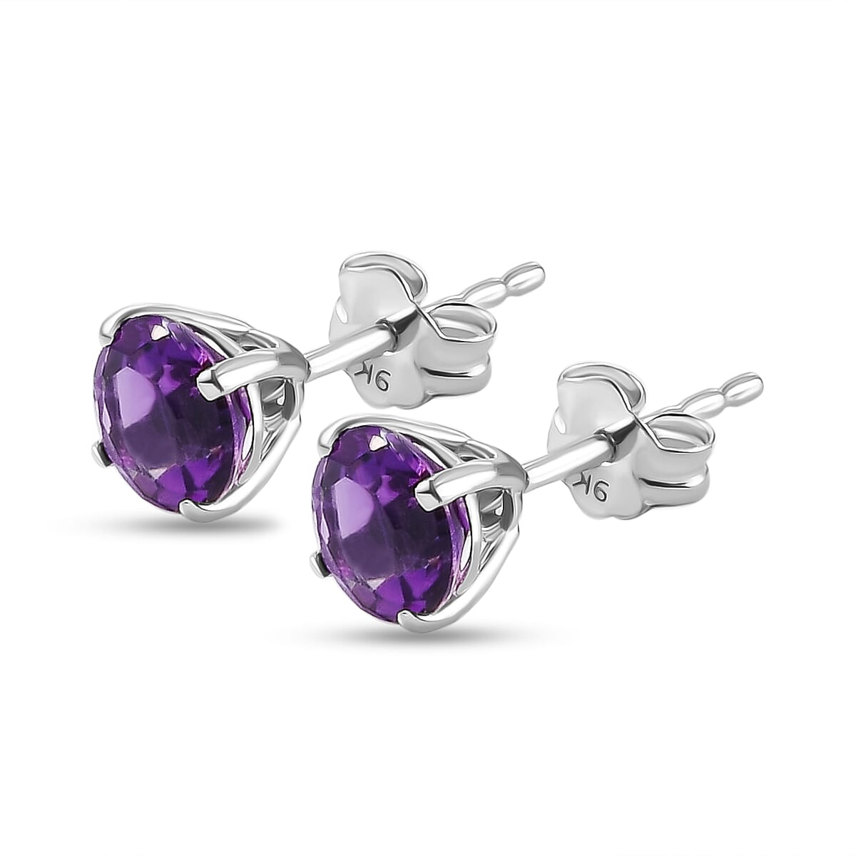 9K White Gold Moroccan Amethyst Solitaire Stud Earrings
