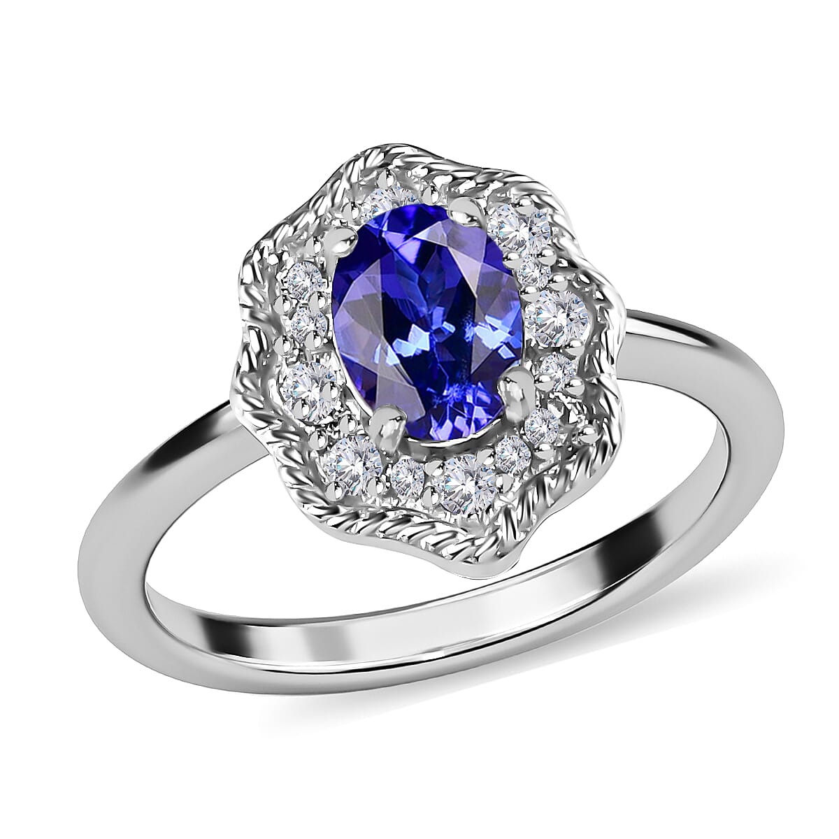 One Time Deal- Tanzanite and Natural Zircon Ring in Platinum Overlay Sterling Silver
