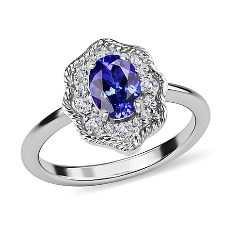 One Time Deal- Tanzanite and Natural Zircon Ring in Platinum Overlay Sterling Silver