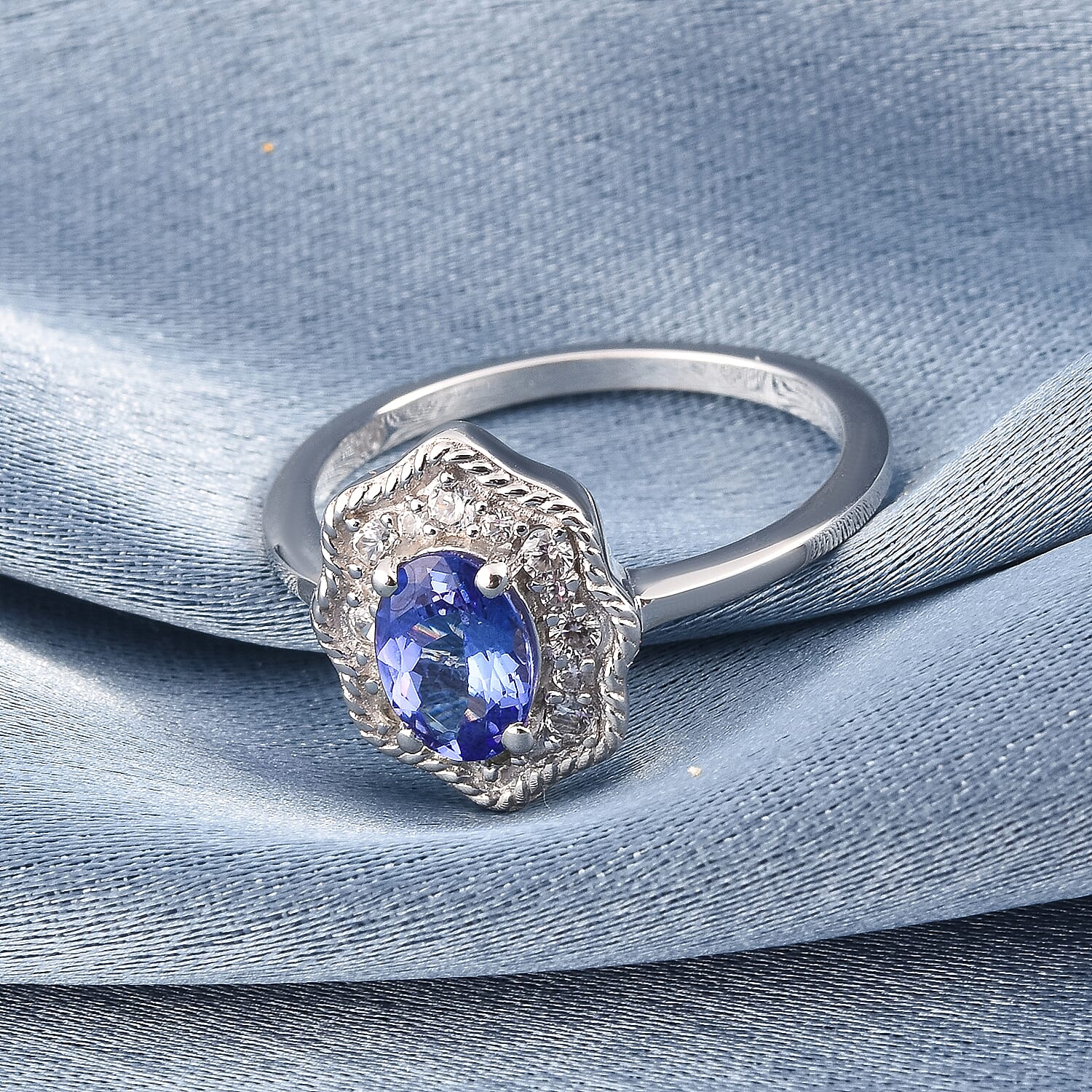 One Time Deal- Tanzanite and Natural Zircon Ring in Platinum Overlay Sterling Silver