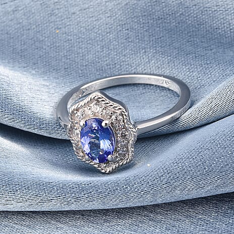 One Time Deal- Tanzanite and Natural Zircon Ring in Platinum Overlay Sterling Silver