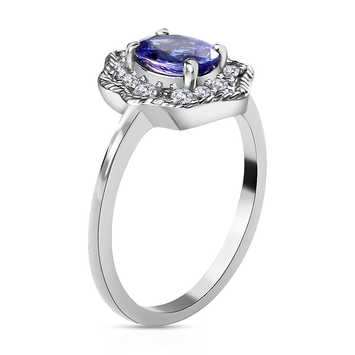 One Time Deal- Tanzanite and Natural Zircon Ring in Platinum Overlay Sterling Silver