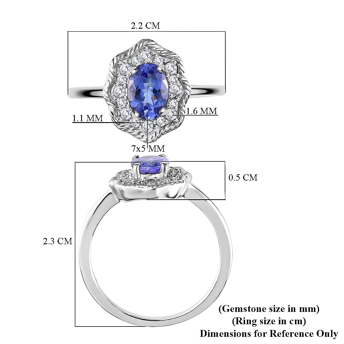 One Time Deal- Tanzanite and Natural Zircon Ring in Platinum Overlay Sterling Silver