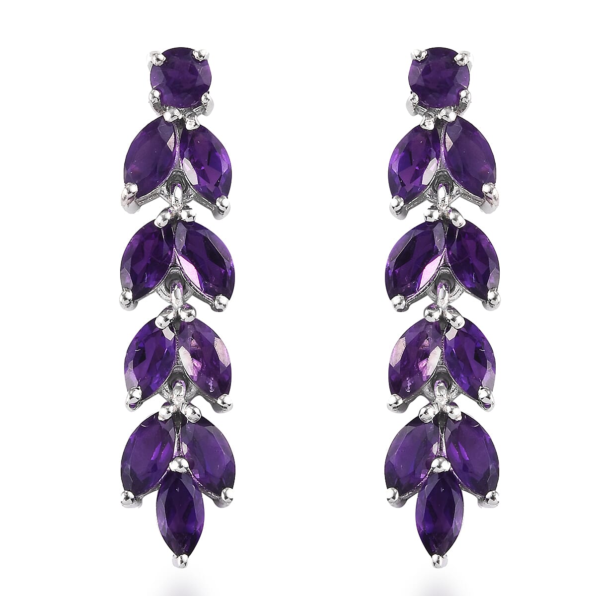 Amethyst Dangling Earrings (with Push Back) in Platinum Overlay Sterling Silver 4.75 Ct.