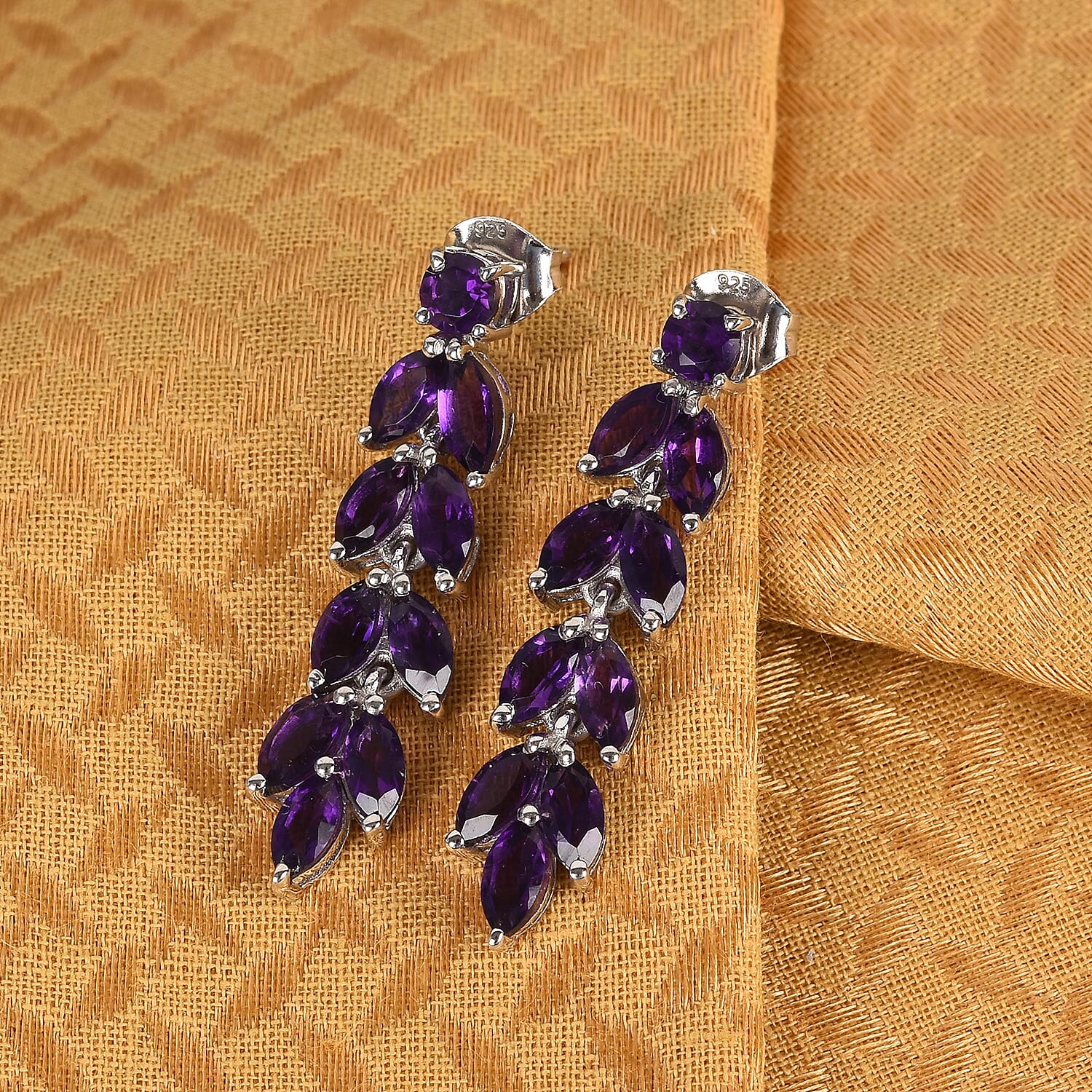 Amethyst Dangling Earrings (with Push Back) in Platinum Overlay Sterling Silver 4.75 Ct.
