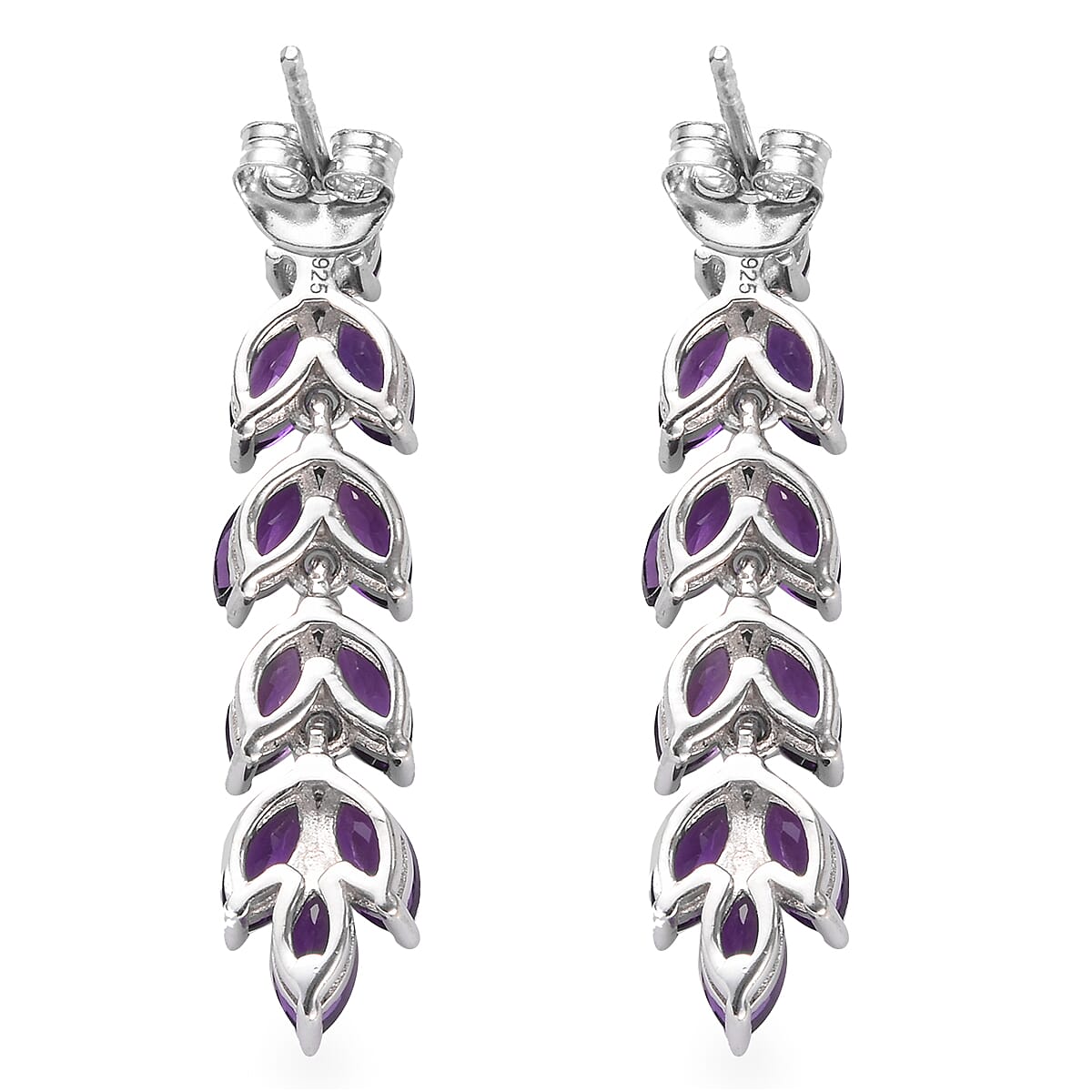 Amethyst Dangling Earrings (with Push Back) in Platinum Overlay Sterling Silver 4.75 Ct.