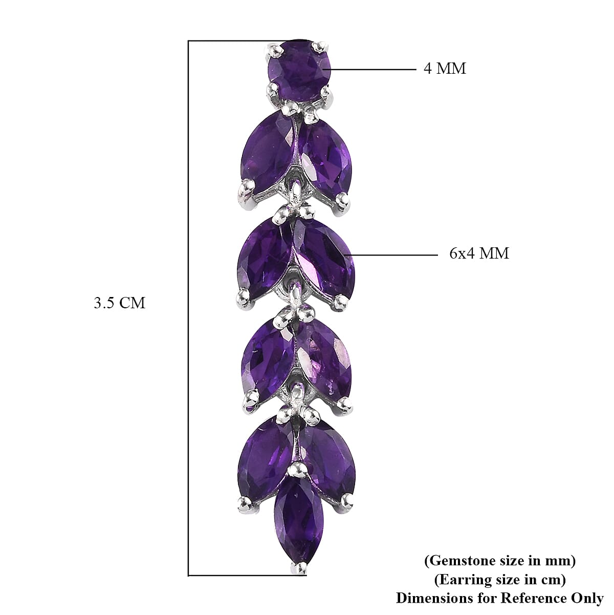 Amethyst Dangling Earrings (with Push Back) in Platinum Overlay Sterling Silver 4.75 Ct.