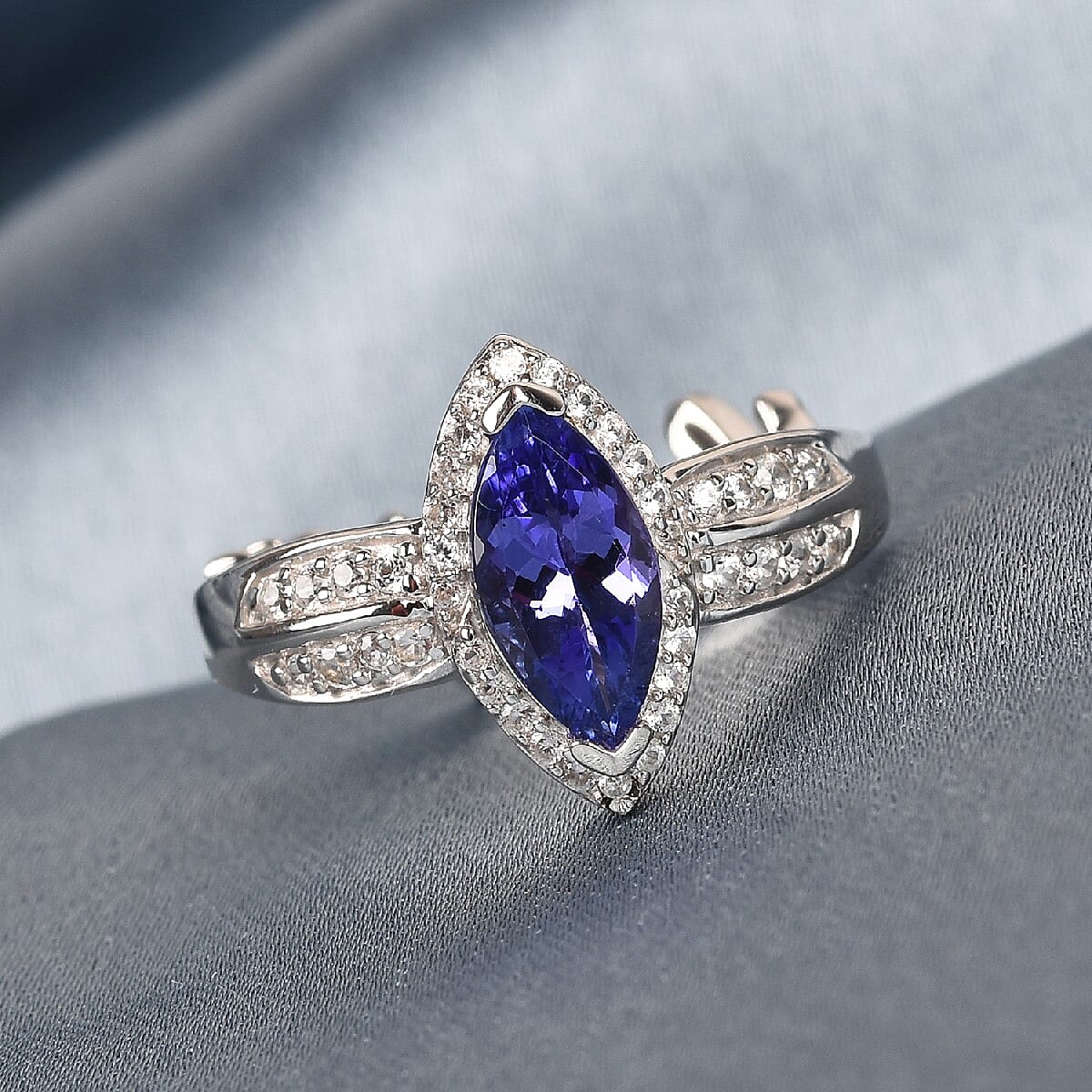 GP Premium Tanzanite, Natural Cambodian Zircon and Blue Sapphire Ring in Platinum Overlay Sterling Silver 1.30 Ct.