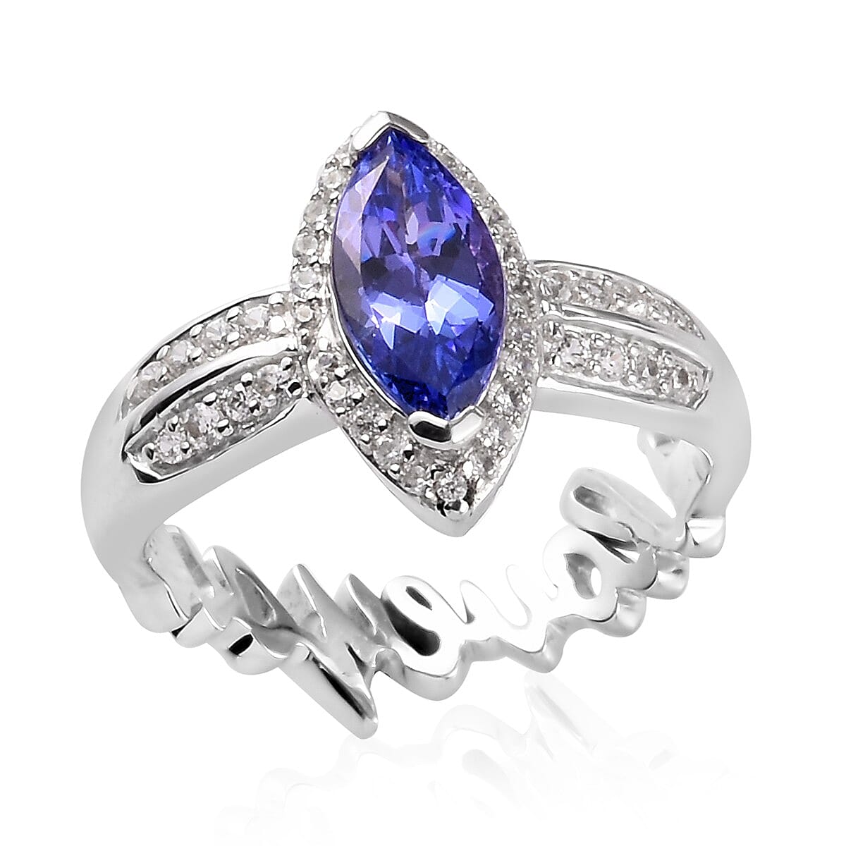 GP Premium Tanzanite, Natural Cambodian Zircon and Blue Sapphire Ring in Platinum Overlay Sterling Silver 1.30 Ct.