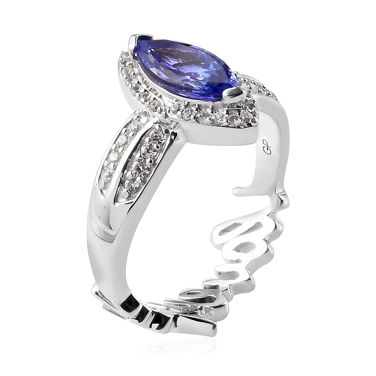 GP Premium Tanzanite, Natural Cambodian Zircon and Blue Sapphire Ring in Platinum Overlay Sterling Silver 1.30 Ct.