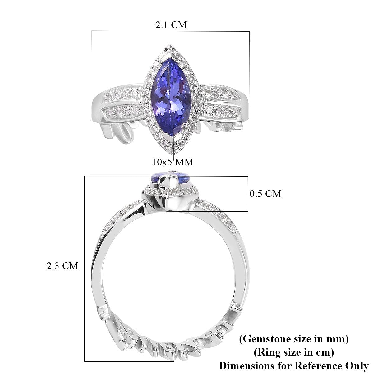 GP Premium Tanzanite, Natural Cambodian Zircon and Blue Sapphire Ring in Platinum Overlay Sterling Silver 1.30 Ct.