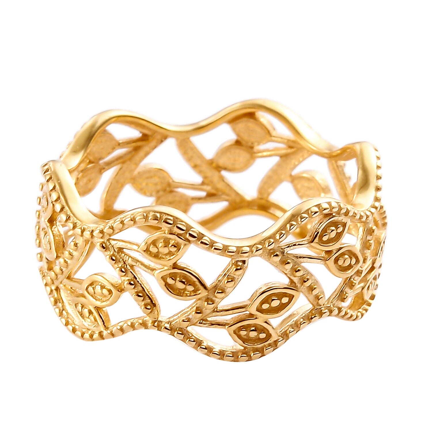 White Diamond Leaf Vine Ring in 14K Gold Overlay Sterling Silver