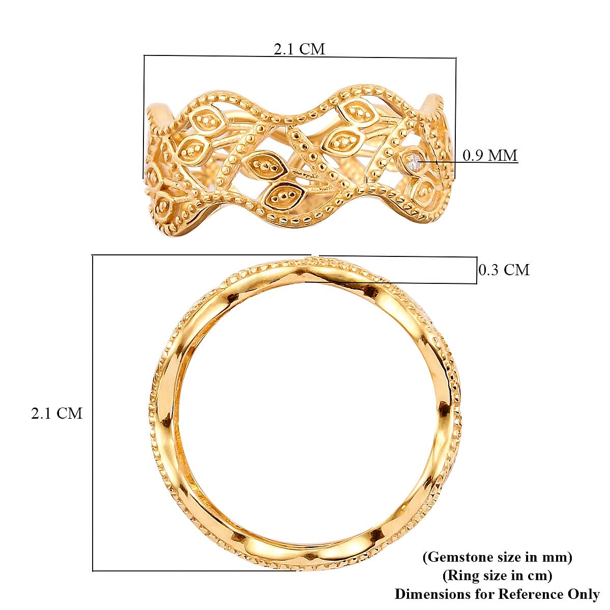 White Diamond Leaf Vine Ring in 14K Gold Overlay Sterling Silver