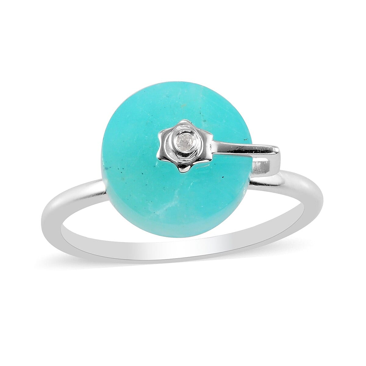 Amazonite and Natural Cambodian Zircon Ring in Sterling Silver 3.47Ct.