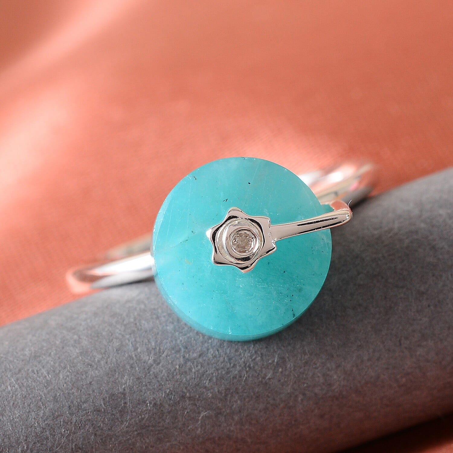 Amazonite and Natural Cambodian Zircon Ring in Sterling Silver 3.47Ct.