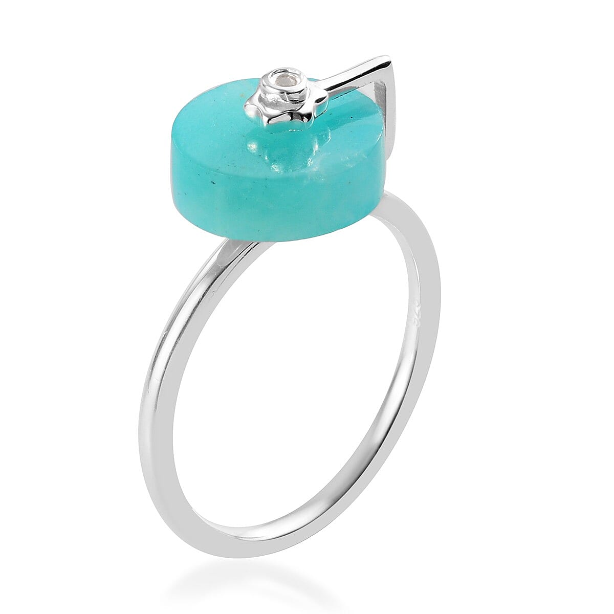 Amazonite and Natural Cambodian Zircon Ring in Sterling Silver 3.47Ct.