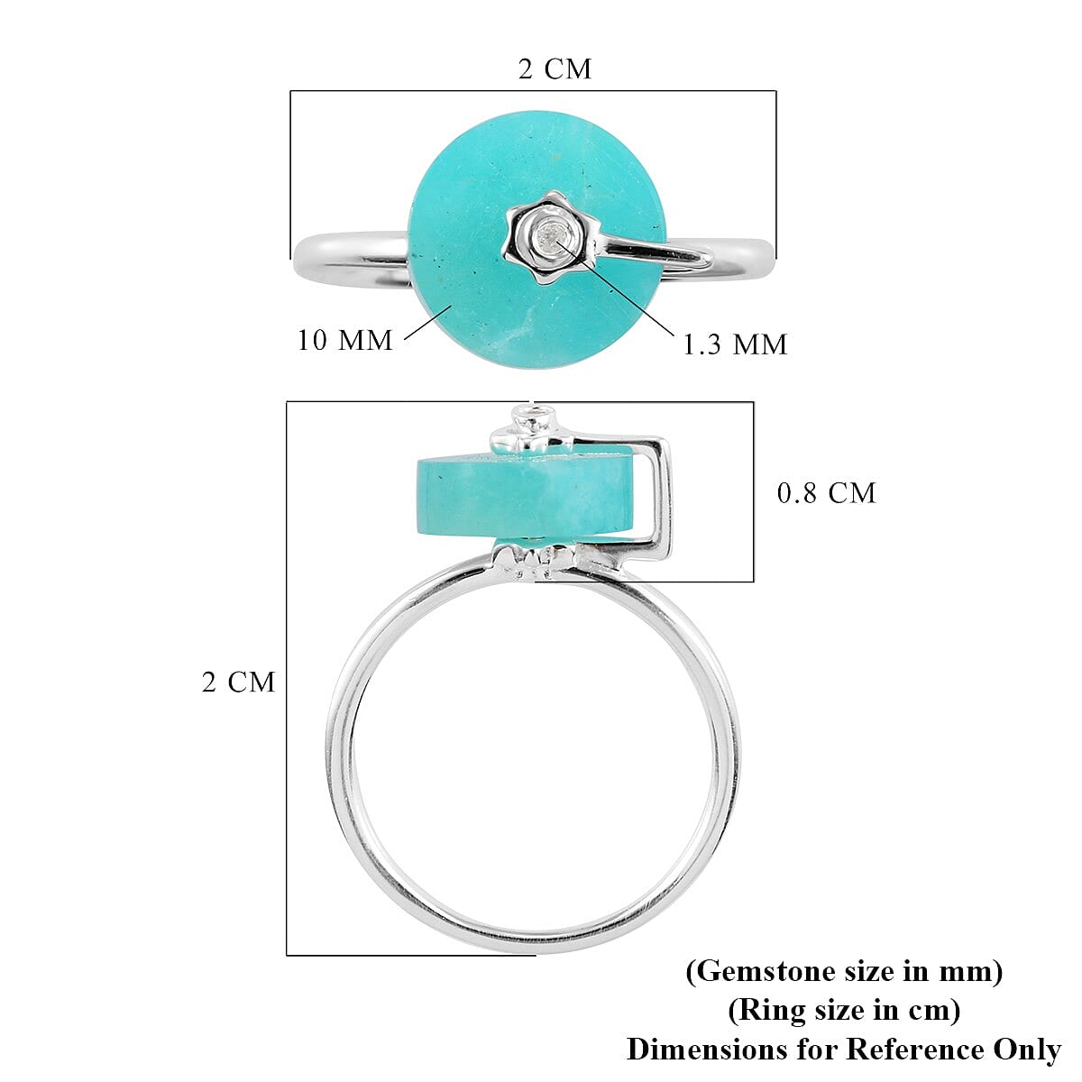 Amazonite and Natural Cambodian Zircon Ring in Sterling Silver 3.47Ct.