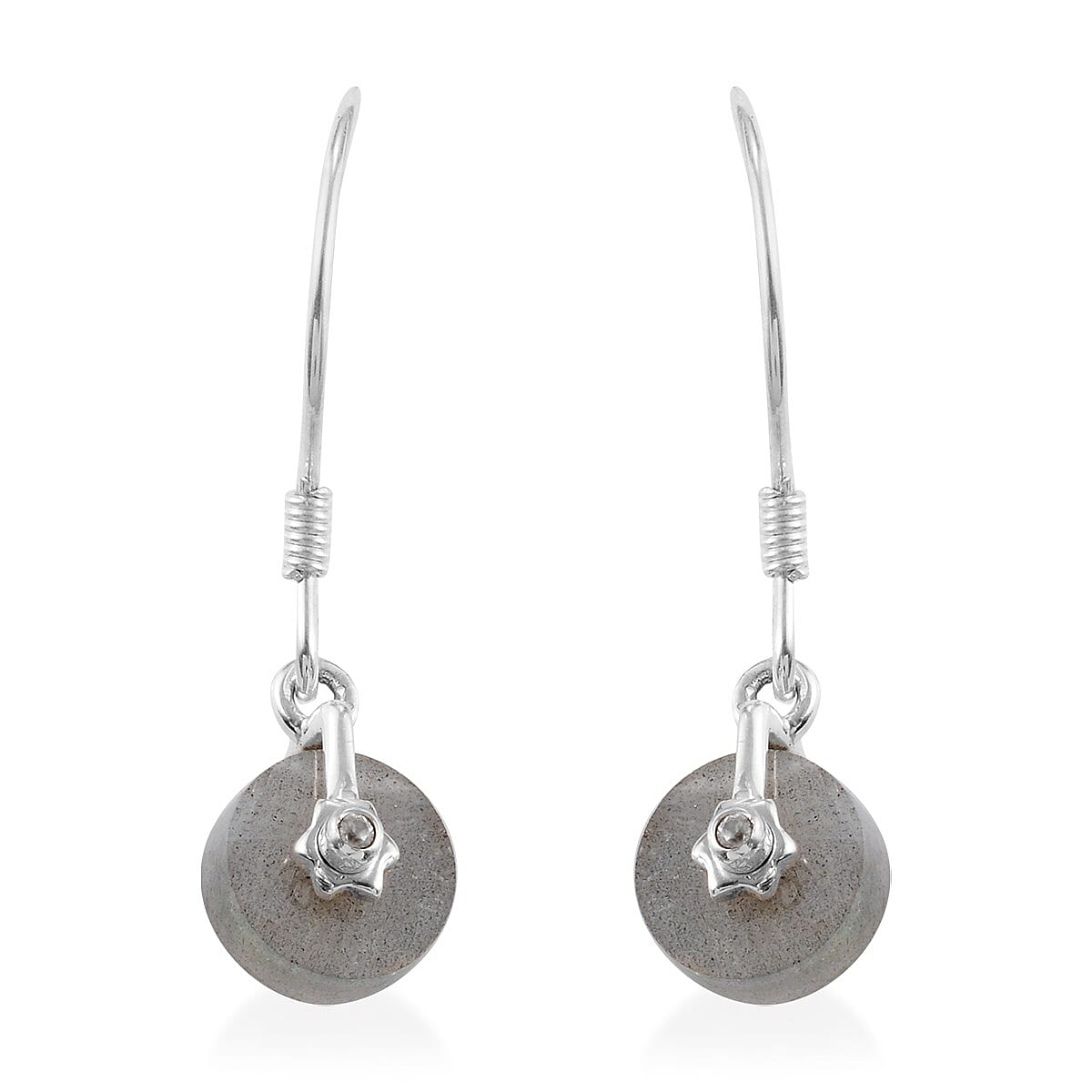 Fire Labradorite and Natural Cambodian Zircon Hook Earrings in Sterling Silver 4.06 Ct.