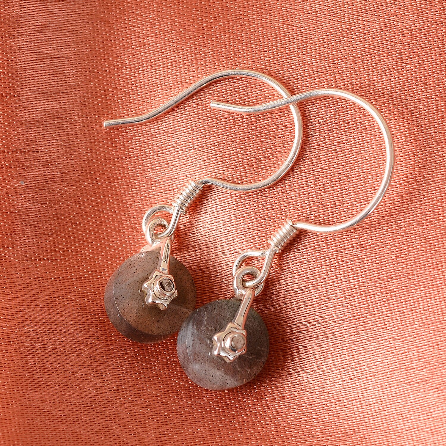 Fire Labradorite and Natural Cambodian Zircon Hook Earrings in Sterling Silver 4.06 Ct.