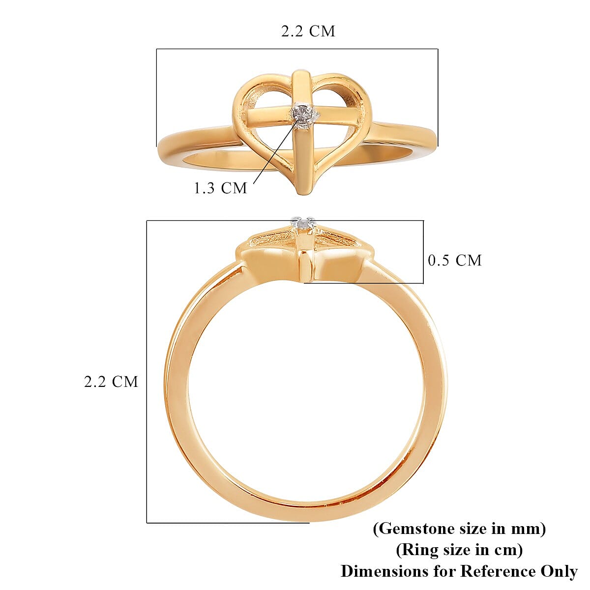 White Diamond Heart with Cross Ring in 14K Gold Overlay Sterling Silver