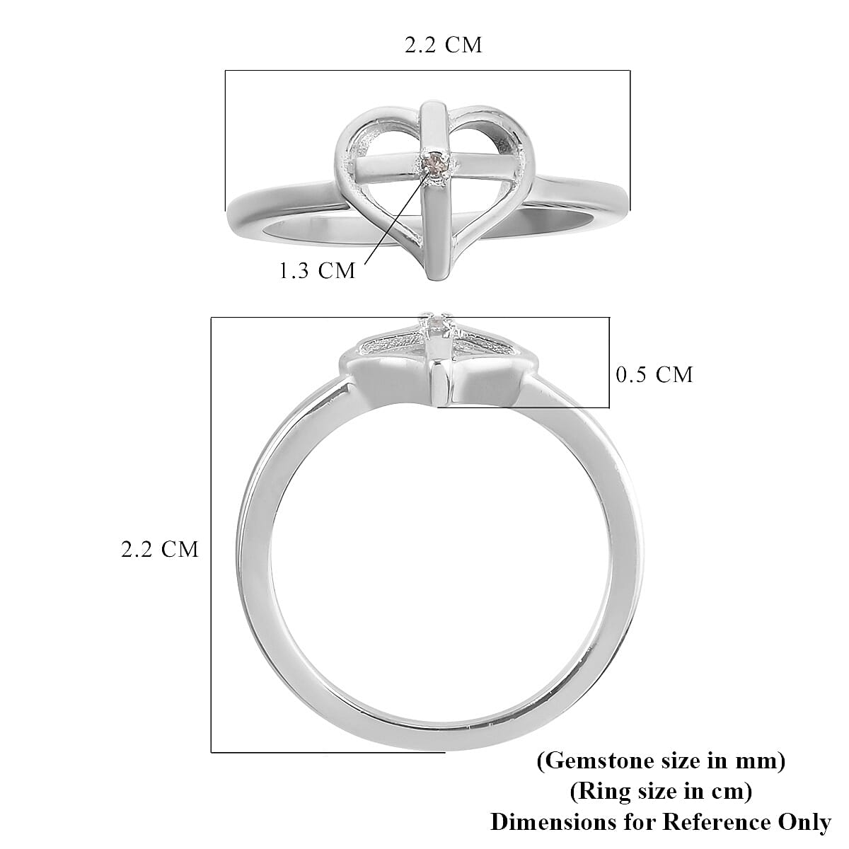 Diamond Heart with Cross Ring in Platinum Overlay Sterling Silver