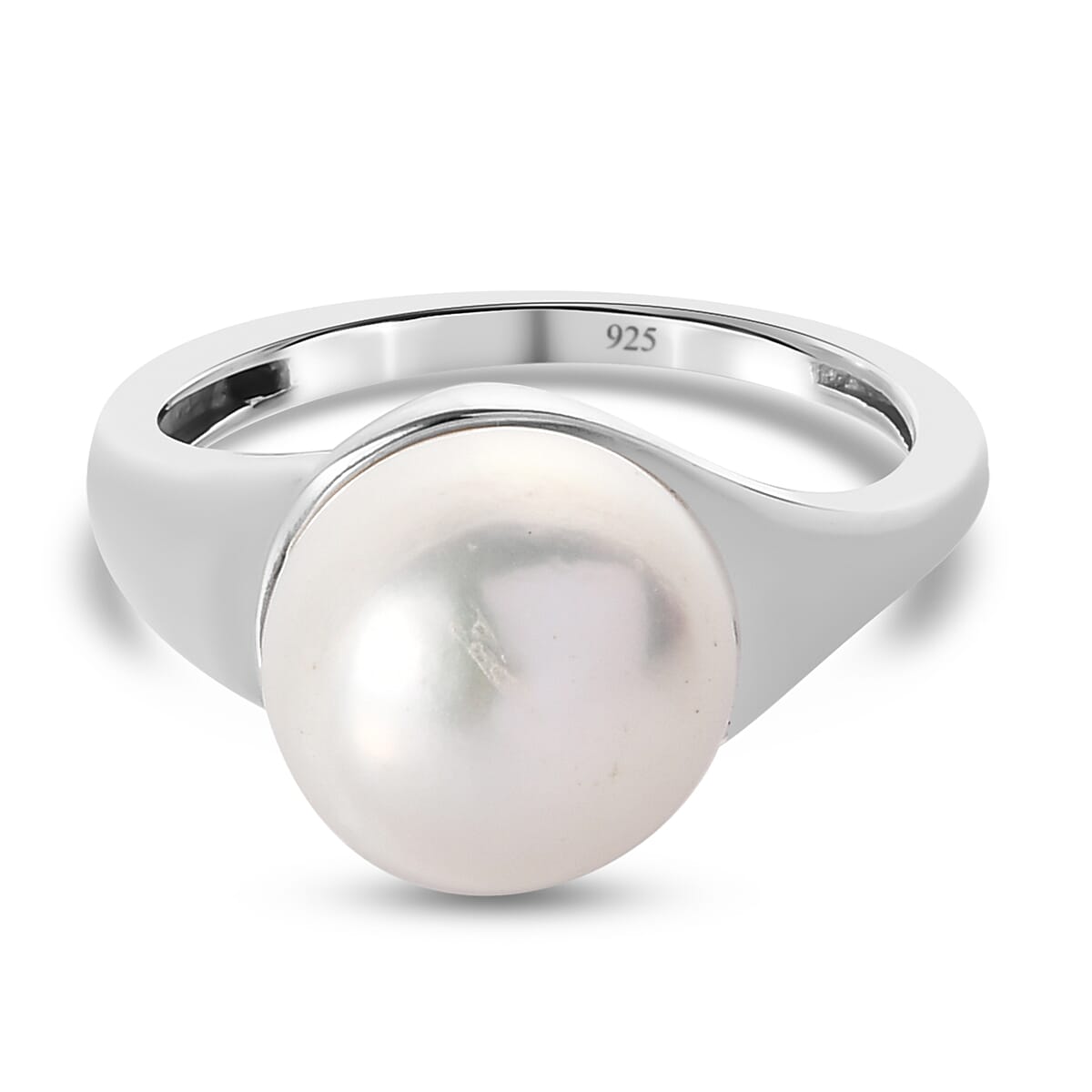 Freshwater Pearl Ring in Platinum Overlay Sterling Silver